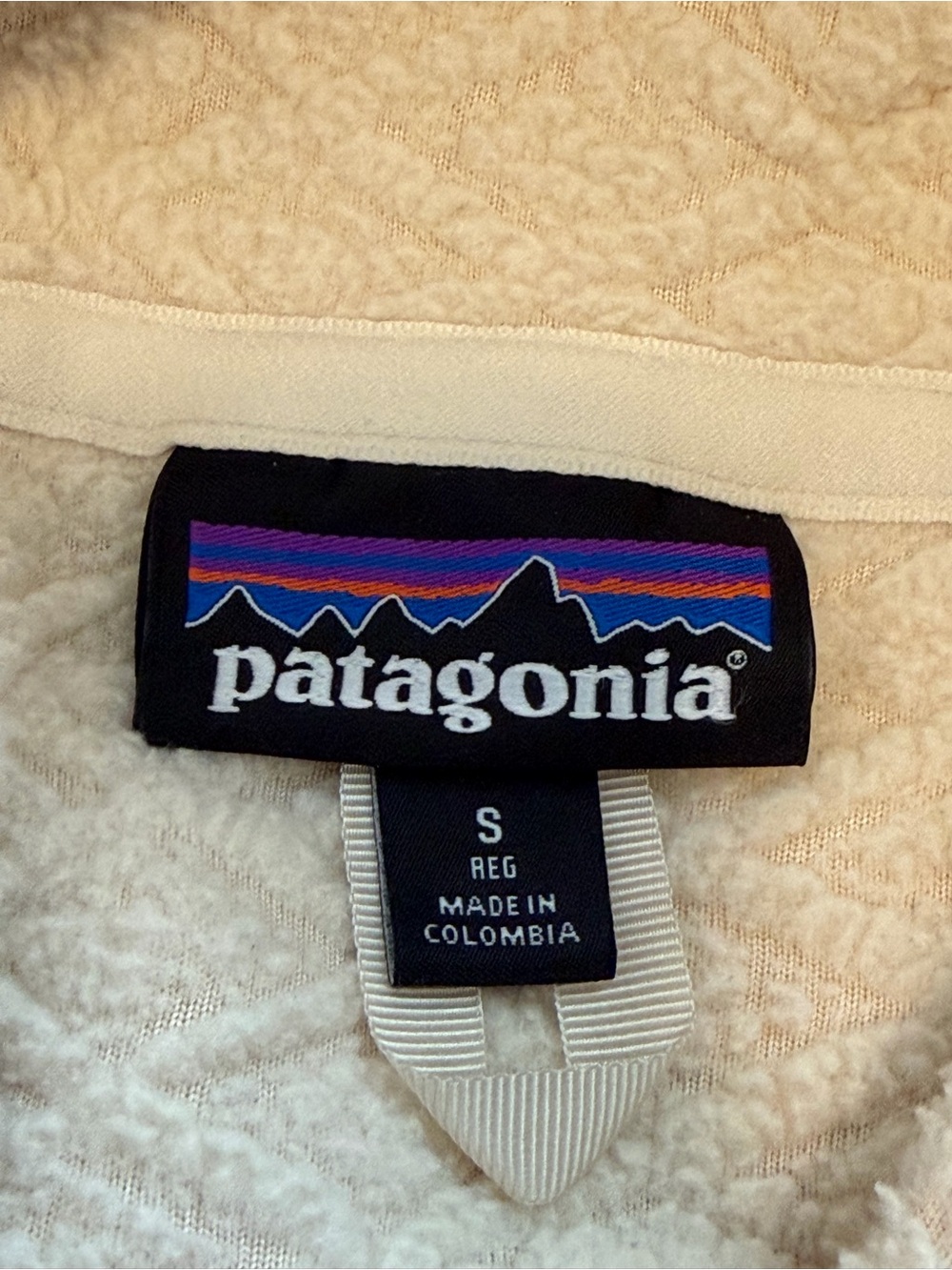 Patagonia Cream Sherpa Diamond Capra Cowl Neck Hoodie Sweatshirt Calcium - Picture 11 of 12